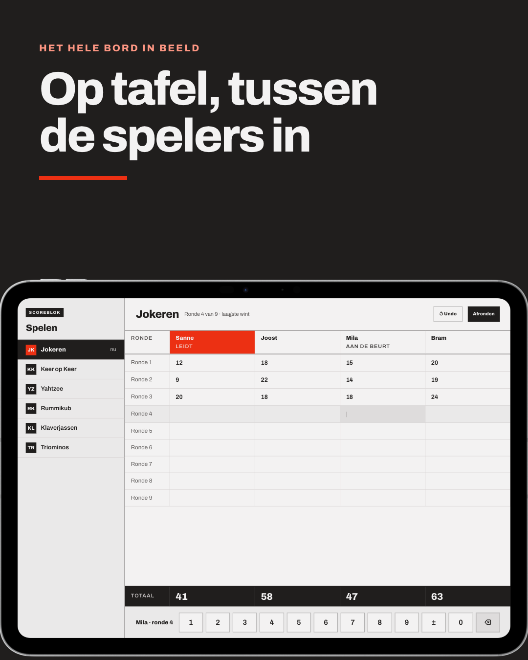 Scoreblok voorbeeldscherm